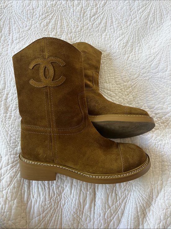 CHANEL Shoes - CHANEL Suede Western Ankle Boots in Chestnut